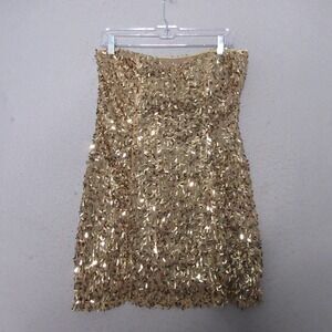 Wet Seal Dress Large Gold Sequin Mini Padded Shimmer‎ Party Festival Statement